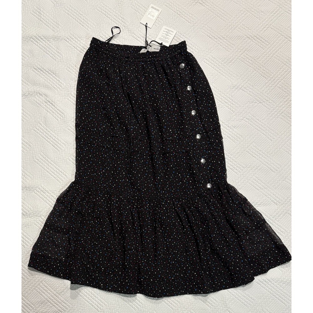 Coach Women's Silk Tiered Skirt NWT Maxi Drawstring Lined Black Blue Size 4